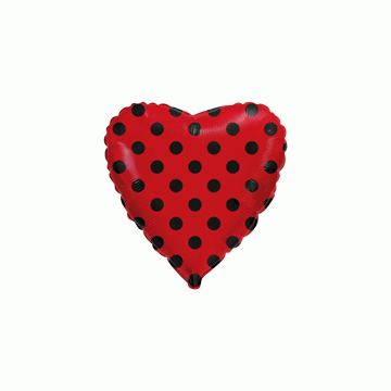 Балон фолио с формата на сърце в цвят червен на черни точки