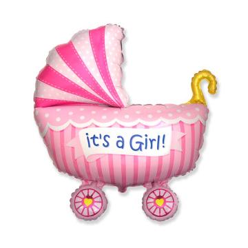 Фолиев балон бебешка количка розова
