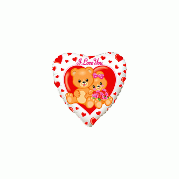 Балон фолио с формата на сърце бял с мечета и надпис I love you