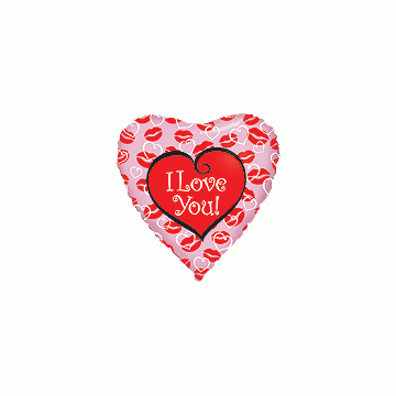 Балон фолио с формата на сърце с надпис " I love you" и целувки