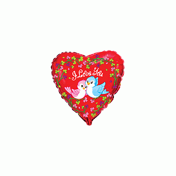 Балон фолио с формата на сърце червен с надпис " I love you" и птиченца