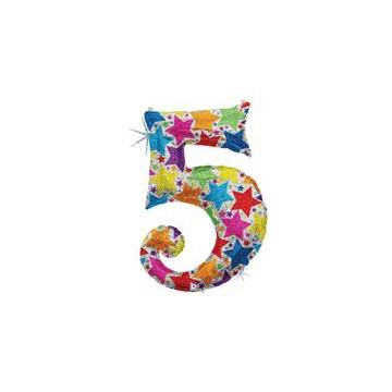 Фолиева цифра с разноцветни звезди ''5'' с височина 103 см