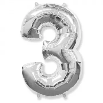 Фолиева цифра сребърна ''3'' с височина 103 см