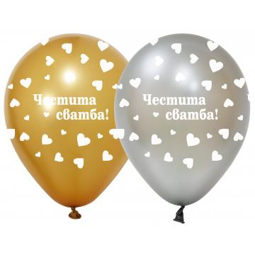 БАЛОН ЕВИ МЕТАЛИК С БЯЛ НАДПИС ЧЕСТИТА СВАТБА   30см.