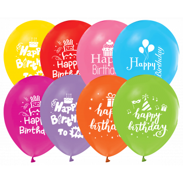 БАЛОН ЕВИ С БЯЛА ЩАМПА HAPPY BIRTHDAY С ТОРТА 30см.