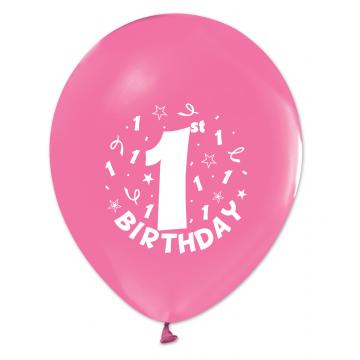 БАЛОН ЕВИ РОЗОВ С ЩАМПА 1-ST BIRTHDAY 30см.