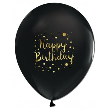 БАЛОН ЕВИ ЧЕРЕН СЪС ЗЛАТНА ЩАМПА HAPPY BIRTHDAY ТОЧКИ 30см.