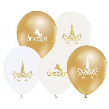 БАЛОН ЕВИ БЯЛИ И ЗЛАТНИ С ЩАМПА UNICORN 30см.