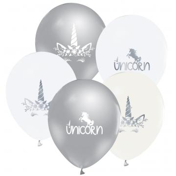 БАЛОН ЕВИ БЯЛИ И СРЕБЪРНИ С ЩАМПА UNICORN 30см.