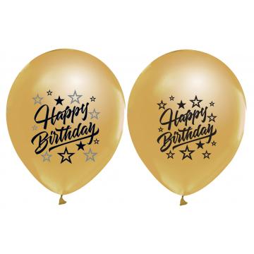 БАЛОН ЕВИ ЗЛАТЕН СЪС СРЕБЪРНА ЩАМПА HAPPY BIRTHDAY ЗВЕЗДИ 30см.