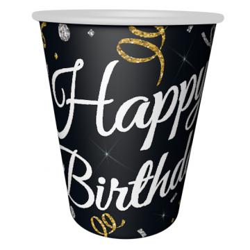 ПАРТИ ЧАША  ЕВИ ЧЕРНА С БЯЛ НАДПИС HAPPY BIRTHDAY 220мл. 8бр.