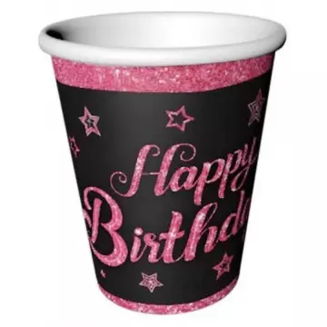 ПАРТИ ЧАША  ЕВИ ЧЕРНА С РОЗОВ НАДПИС HAPPY BIRTHDAY 220мл. 8бр.
