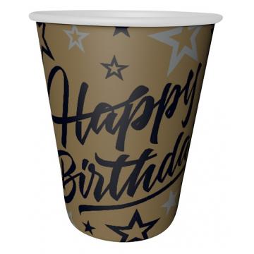 ПАРТИ ЧАША  ЕВИ ЗЛАТНА С ЧЕРЕН НАДПИС HAPPY BIRTHDAY 220мл. 8бр.