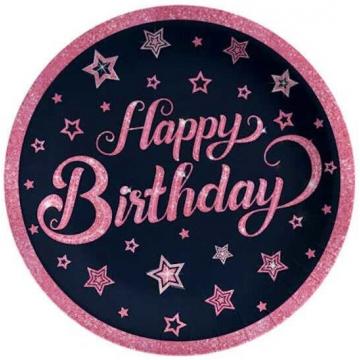 ПАРТИ ЧИНИЯ БАЛОН ЕВИ HAPPY BIRTHDAY С РОЗОВИ ЗВЕЗДИ 23см.