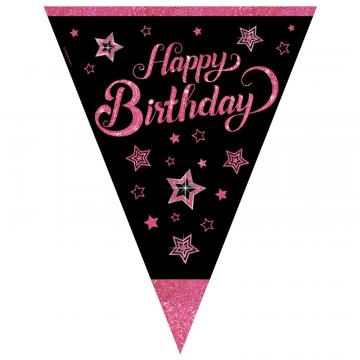ПАРТИ ФЛАГ HAPPY BIRTHDAY С РОЗОВИ ЗВЕЗДИ 2,90м.