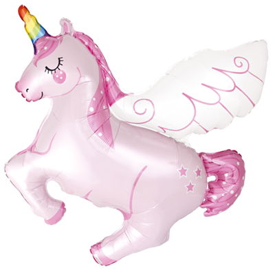 Фолиев балон Еднорог с крила розов